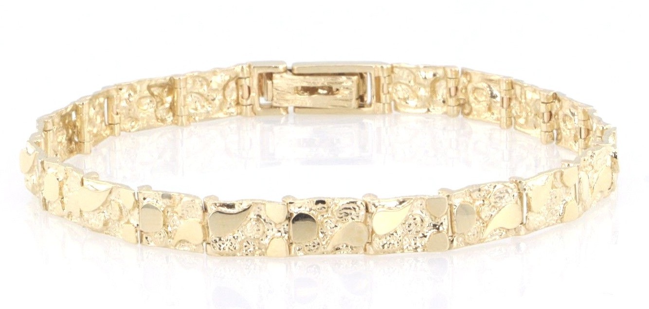 10k Yellow Gold Solid Handmade Nugget Bracelet Adjustable 8-8.5″ 7mm 15.1 grams