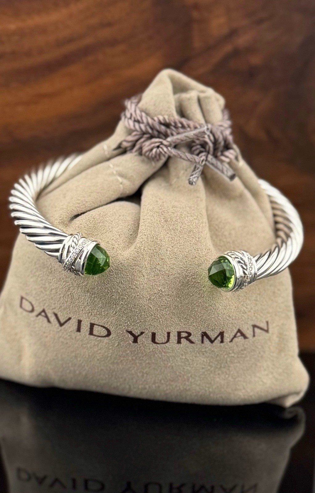 David 7mm Peridot Cable Bracelet 925 Sterling Silver Size Medium