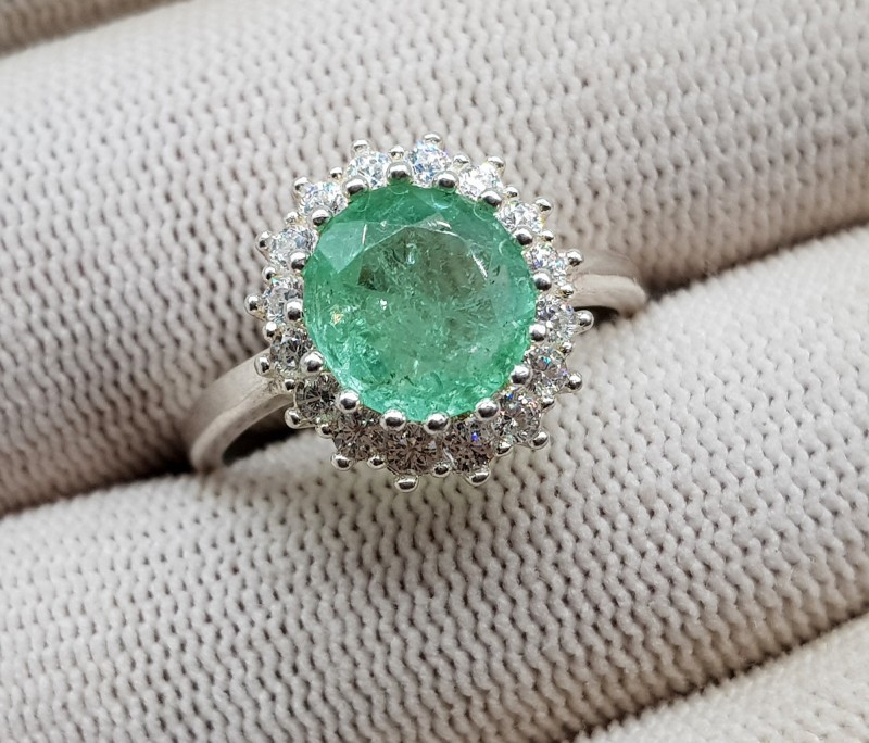 Round Cut Beautiful Natural Green Emerald Ring 19.40 Ct 92.5% Sterling Silver