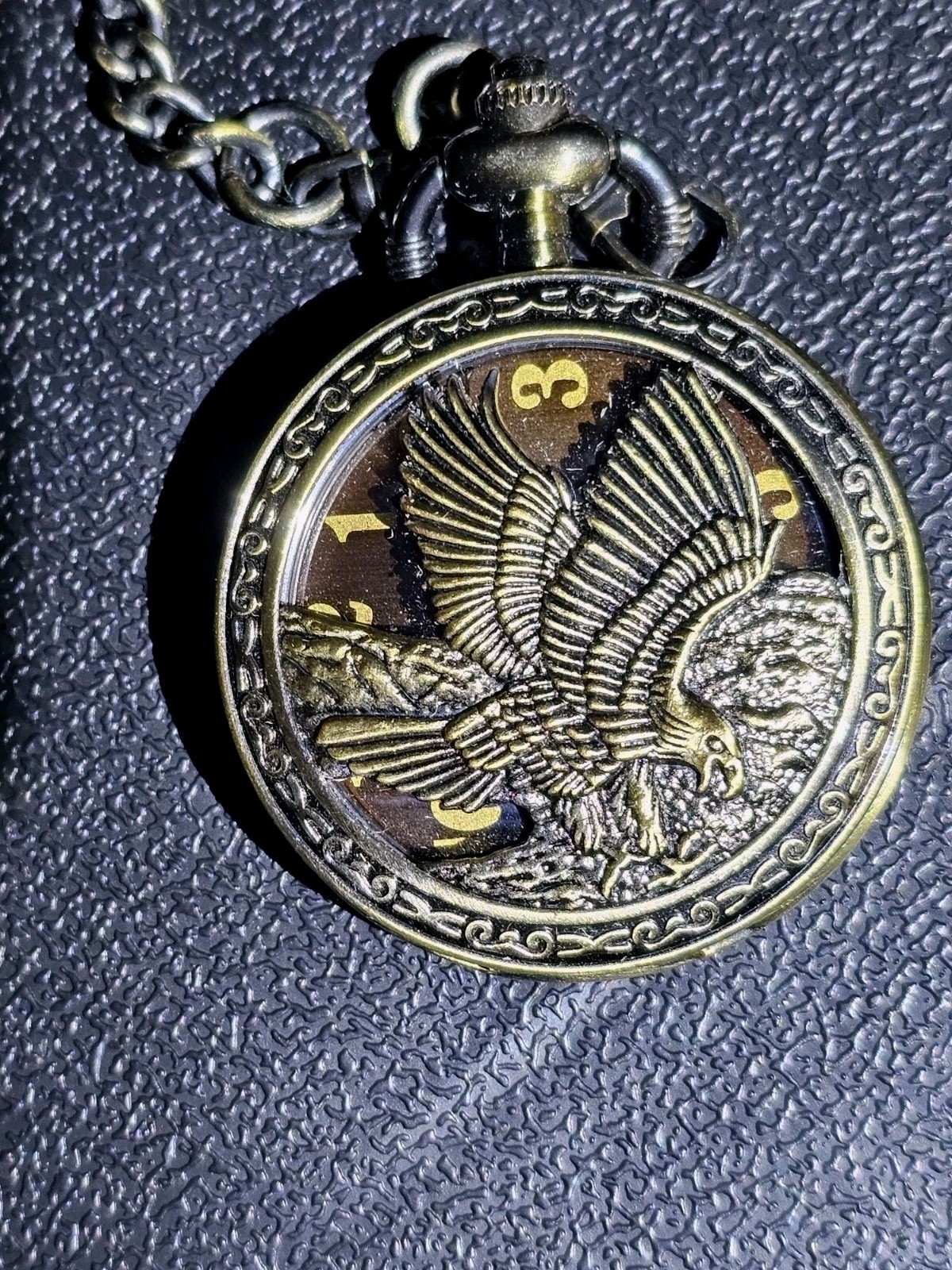 Antique Style Owl Silhouette Brass Hunter Pocket Watch Chain Quartz