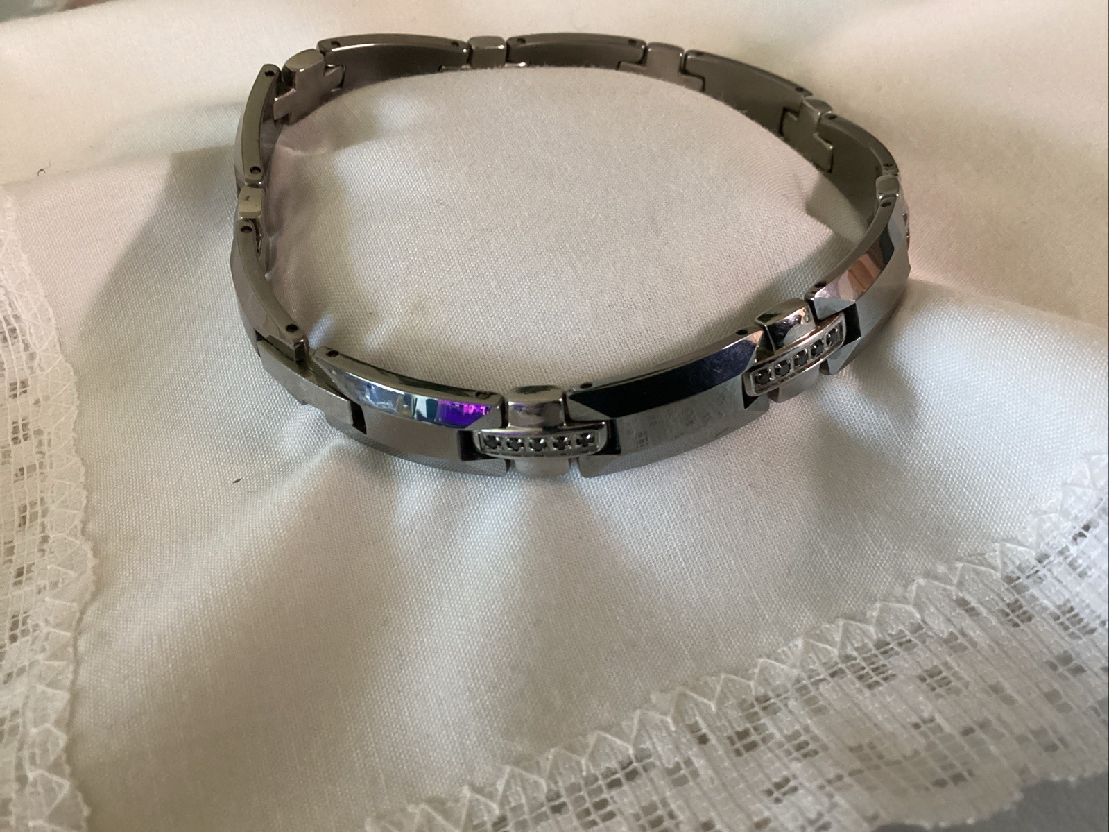 Stainless Steel Tungsten Cable Link Bracelet With Diamonds Men 8.5” Pre-owned