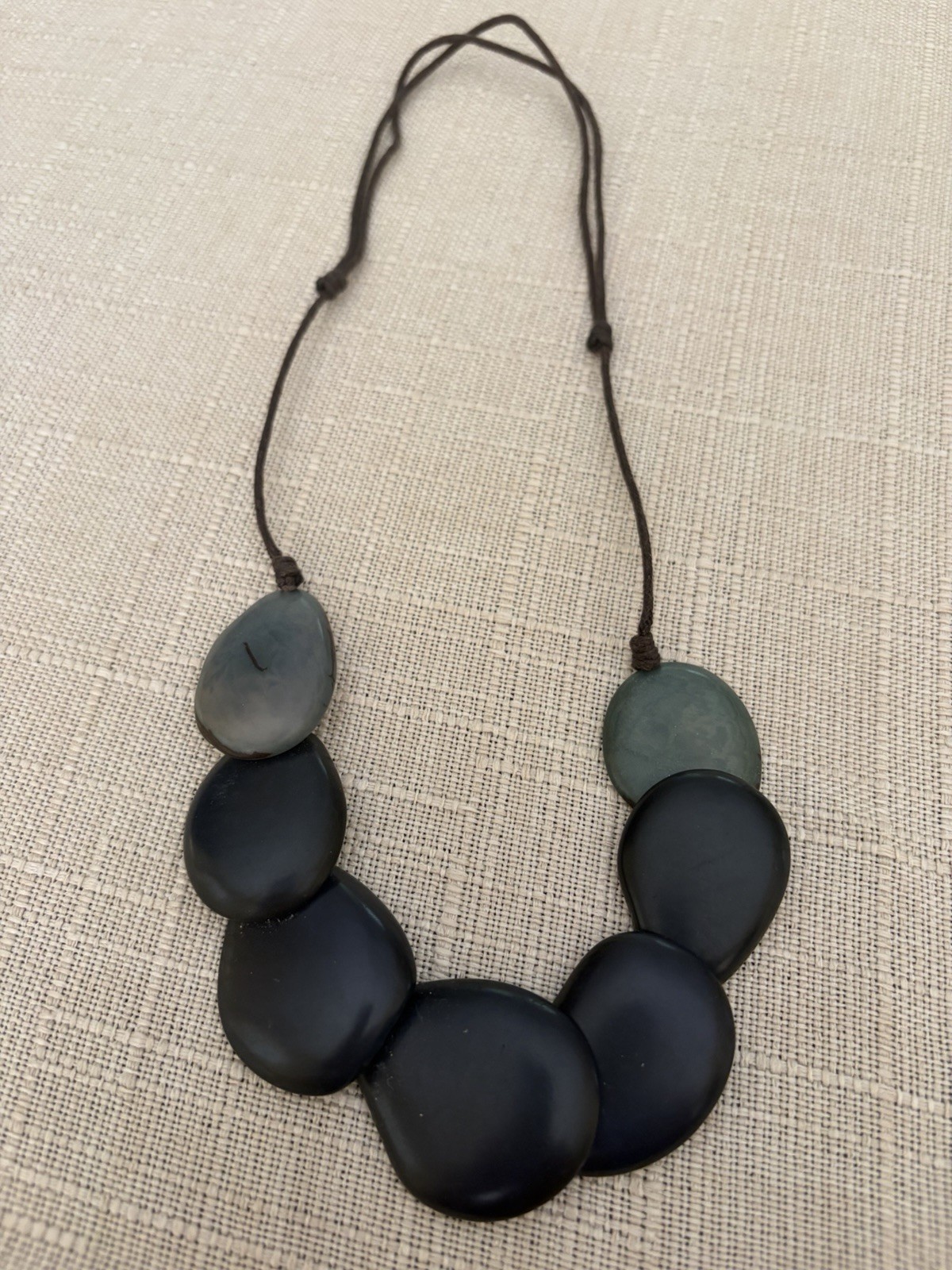 Tagua Nut Statement Necklace Dark Blue /Teal Vegetable Ivory Adjustable Cord