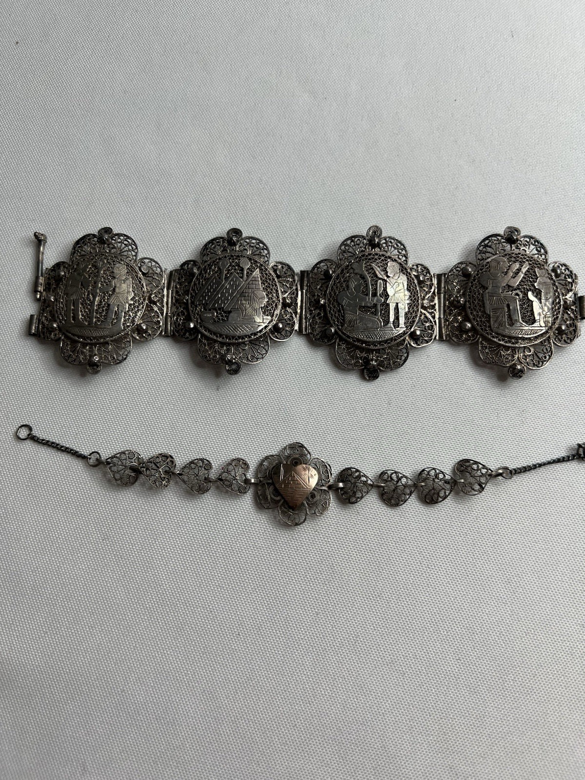Vintage Egyptian Silver Souvenir Filigree Bracelets Lot Of 2 Made Egypt