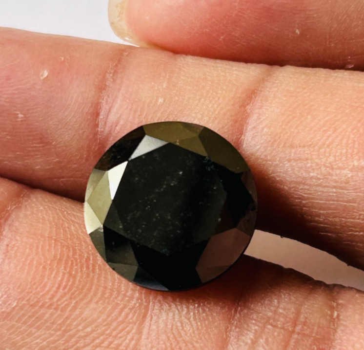 13CT Natural Black Diamond: Round Brilliant Cut Rare Diamond (14.02×9.05mm)