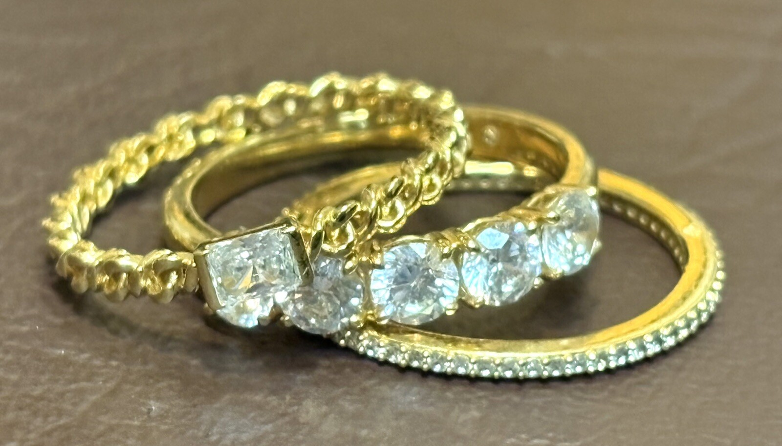Set Of 3 Cubic Zirconia CZ Gold Plated Stackable Rings Jewelry Size 7.75-8