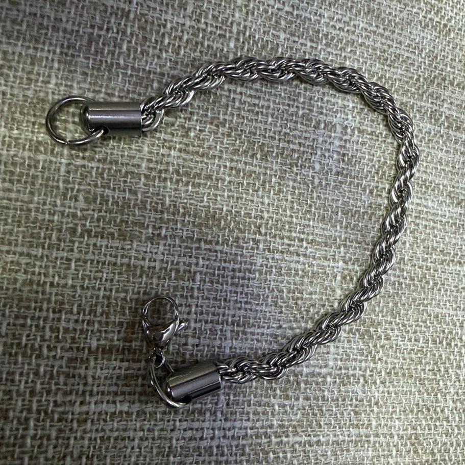 Silver Tone Rope Chain Bracelet, Lobster Clasp, Metal, No Stone, 0 Gems