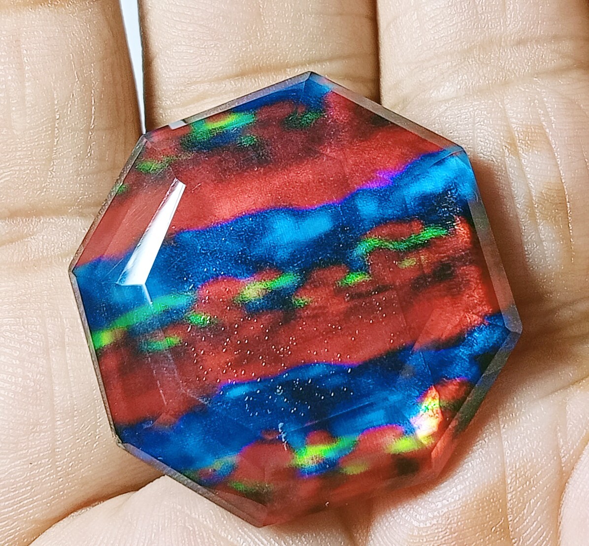 HUGE Doublet Ammolite Opal-like Organic Opal Octagon Shape 70 Ct EGL Certified