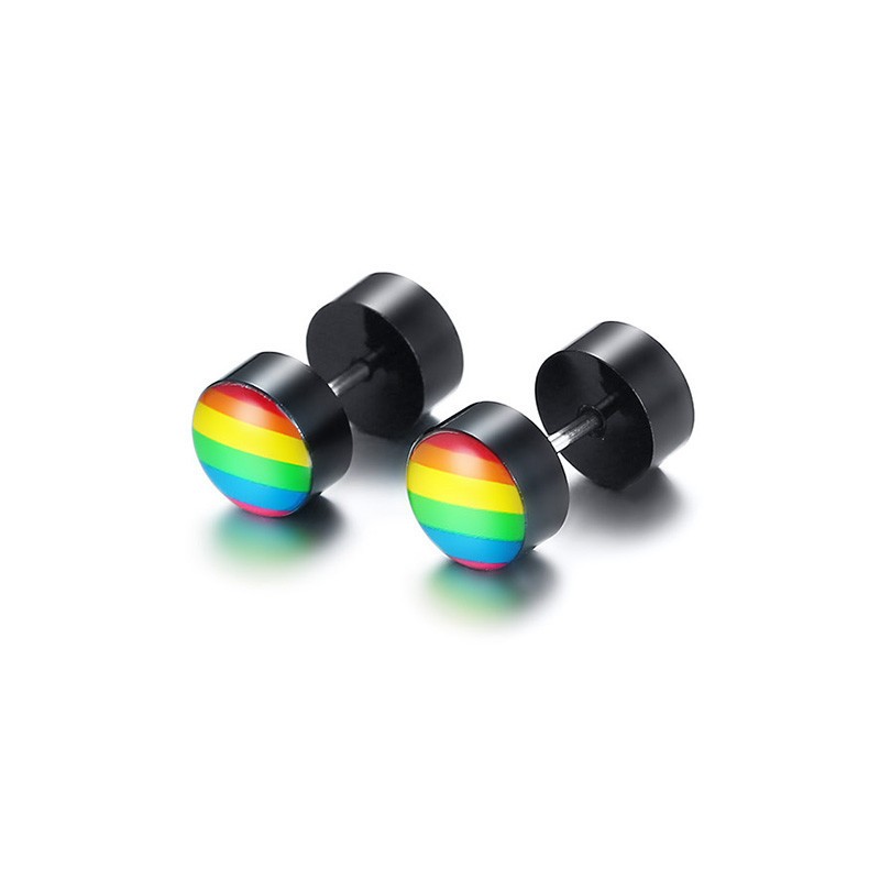 New Rainbow Color Gay Men Pride Barbell Earring Stainless Steel Ear Studs Enamel