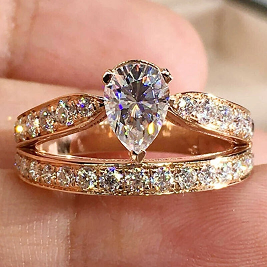2.5 CTW Pear Cut Moissanite Matching Wedding Band Ring 14k Yellow Gold Plated