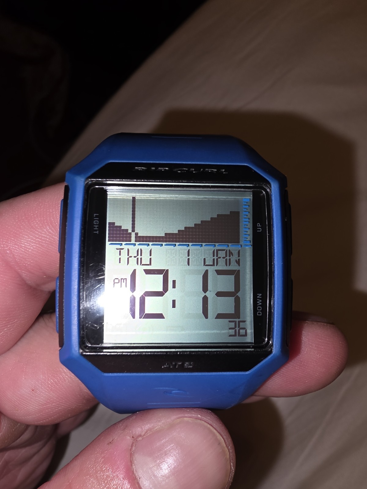 Rip Curl Tide Watch Blue Lcd Surf Great Condition A1119 New Battery. Awesome