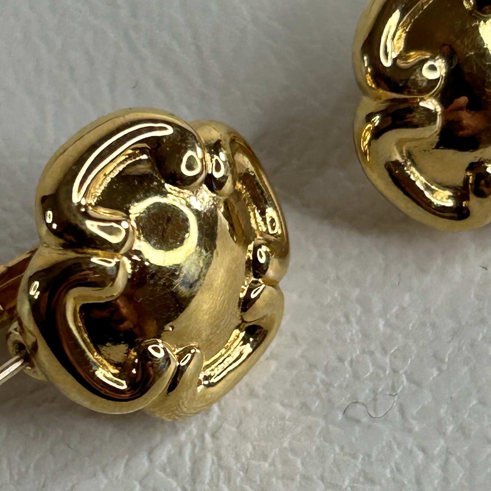 Vintage Monet Lever Back Earrings Gold Tone Button Dome Quatrefoil Motif