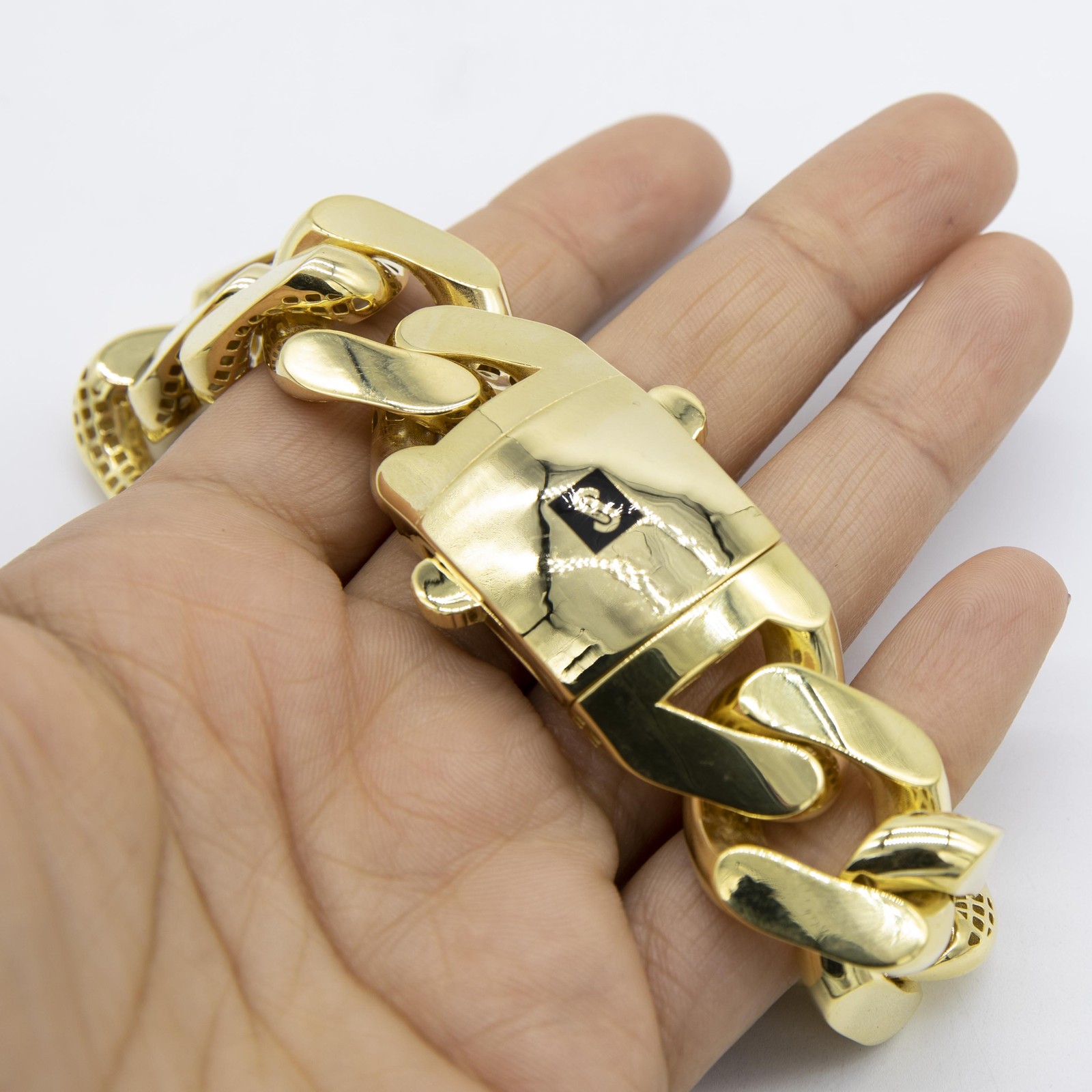 24mm Miami Cuban Royal Link Plain Box Clasp Bracelet Real 10K Yellow Gold 8.5″