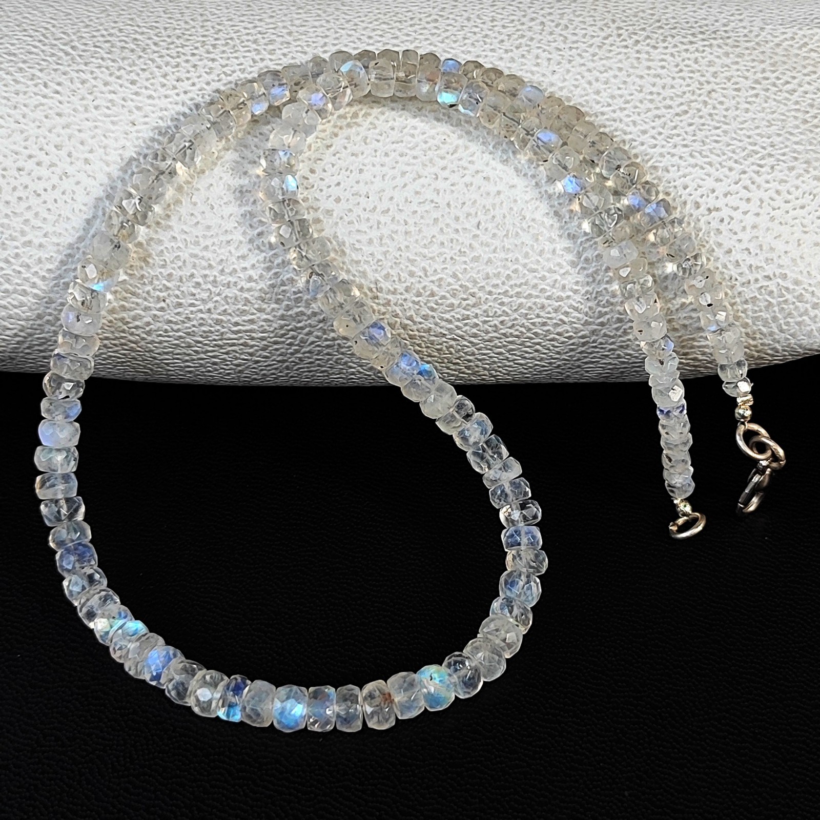 India Rainbow Fire Moonstone 4-6mm Faceted Rondelle Beads Necklace 16” Gem