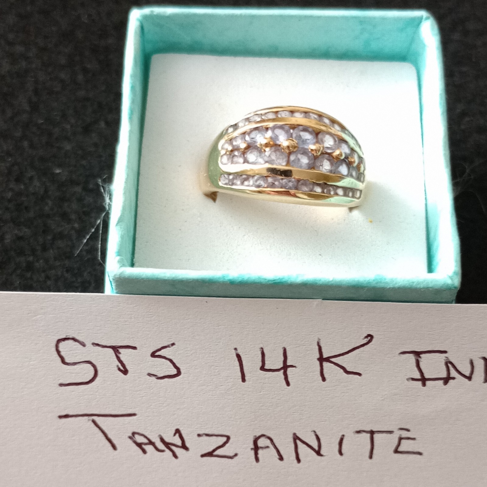 Signed 14K Yellow Gold Round Purple Tanzanite Prong Set Band Ring Size 7