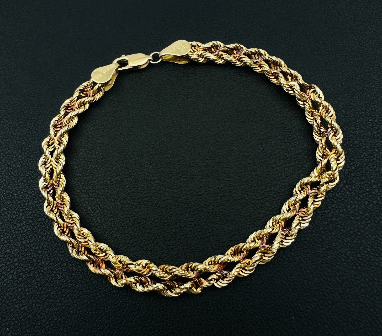 Solid 14K Yellow Gold Unique Braided Link Chain Bracelet 5.7mm, 7 3/8″, 3.4g