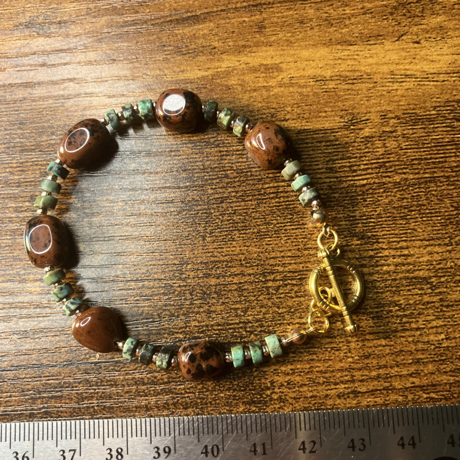 Mahogany Obsidian And African Jasper Bracelet With Toggle Clasp- 6.5-7.5” Wrist