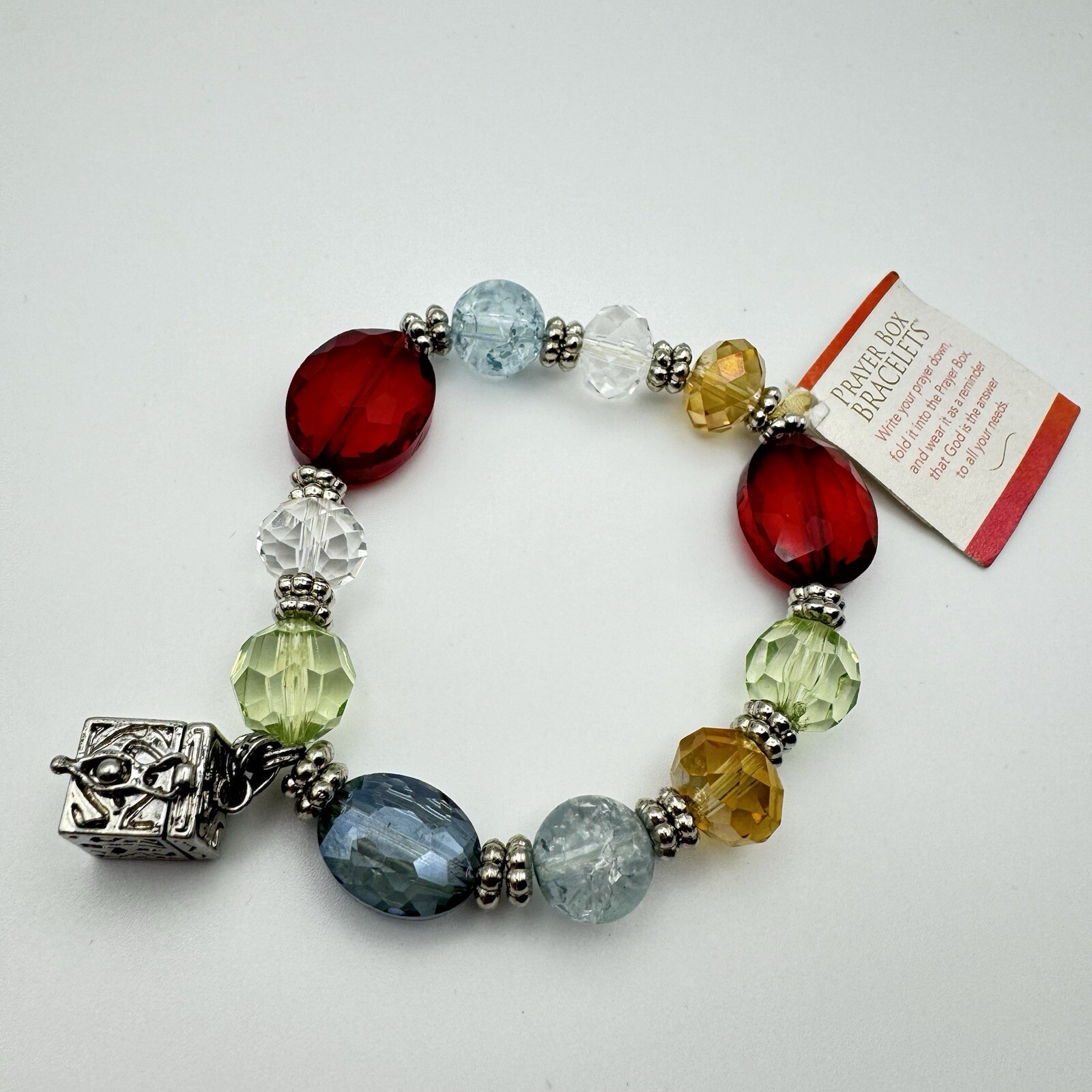 Alexa’s Angels Prayer Box Bracelet Multicolor Beaded Stretch Bracelet