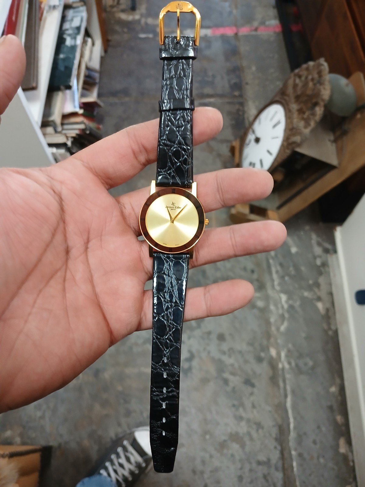 Jacques Edho Paris quartz dress watch featuring an 18k gold-plated case