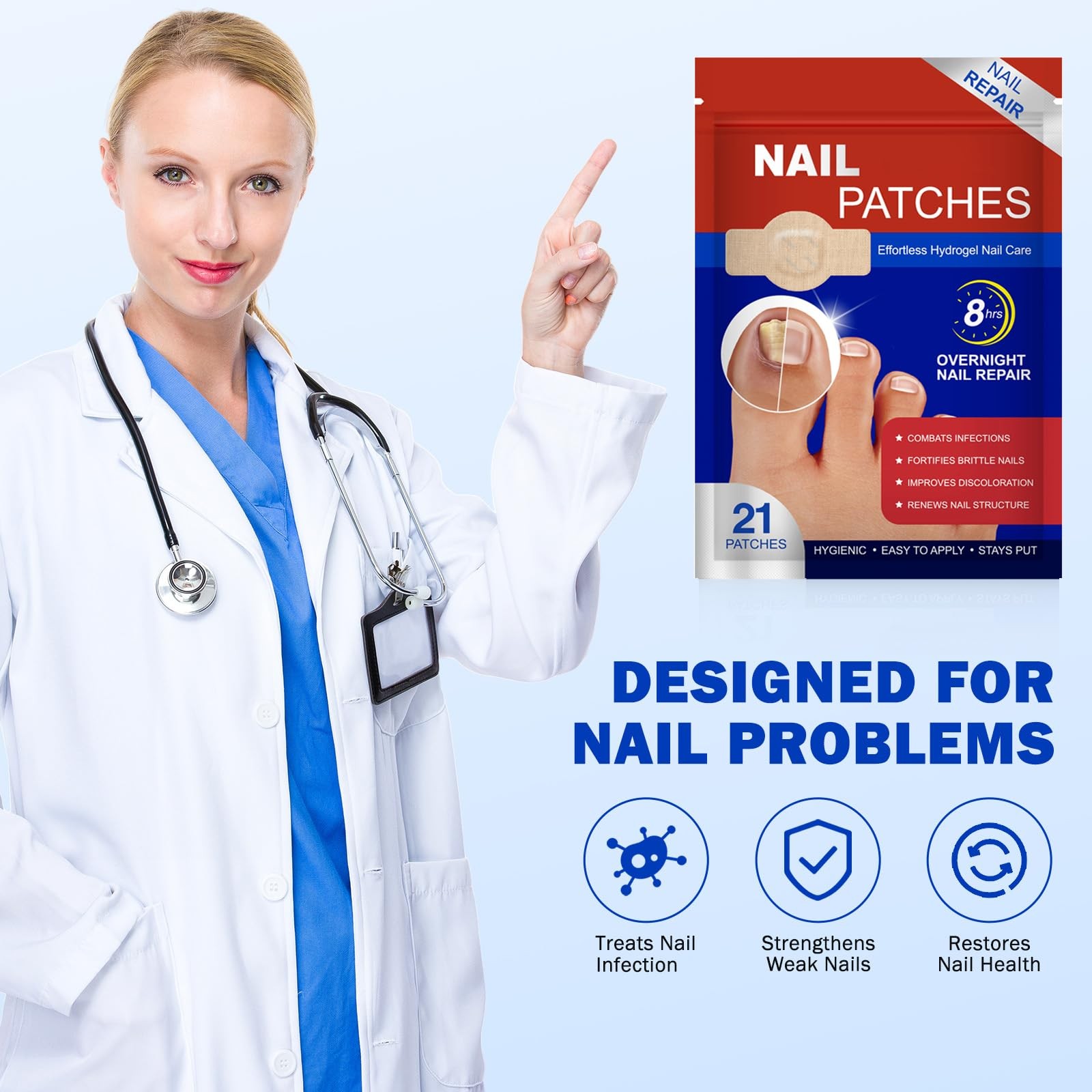 Nail Patches 42 PCS Toenail Treatment Extra Strength 8-Hour Overnight Fast Repai