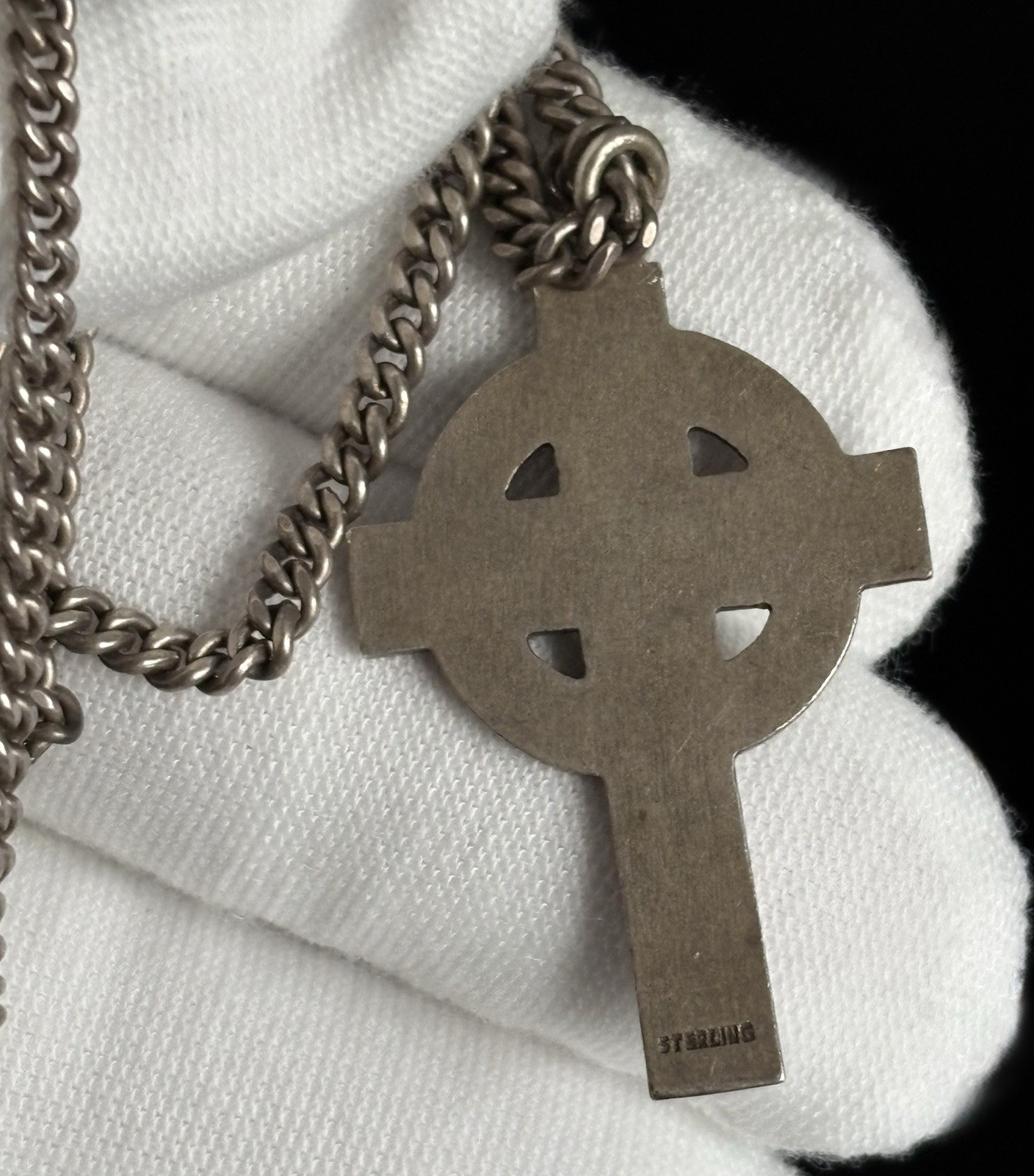 VTG Sterling Silver Celtic Cross Pendant Endless Over The Head Curb Chain 20.5g