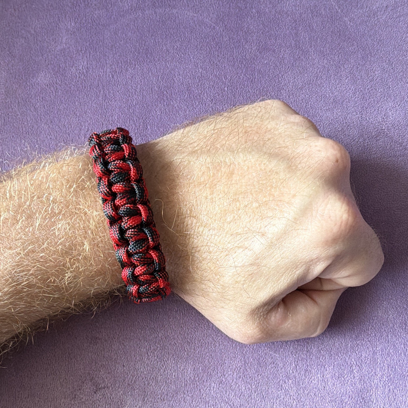 Handmade Red & Black Braided Nylon Paracord Bracelet, Plastic Buckle Closure