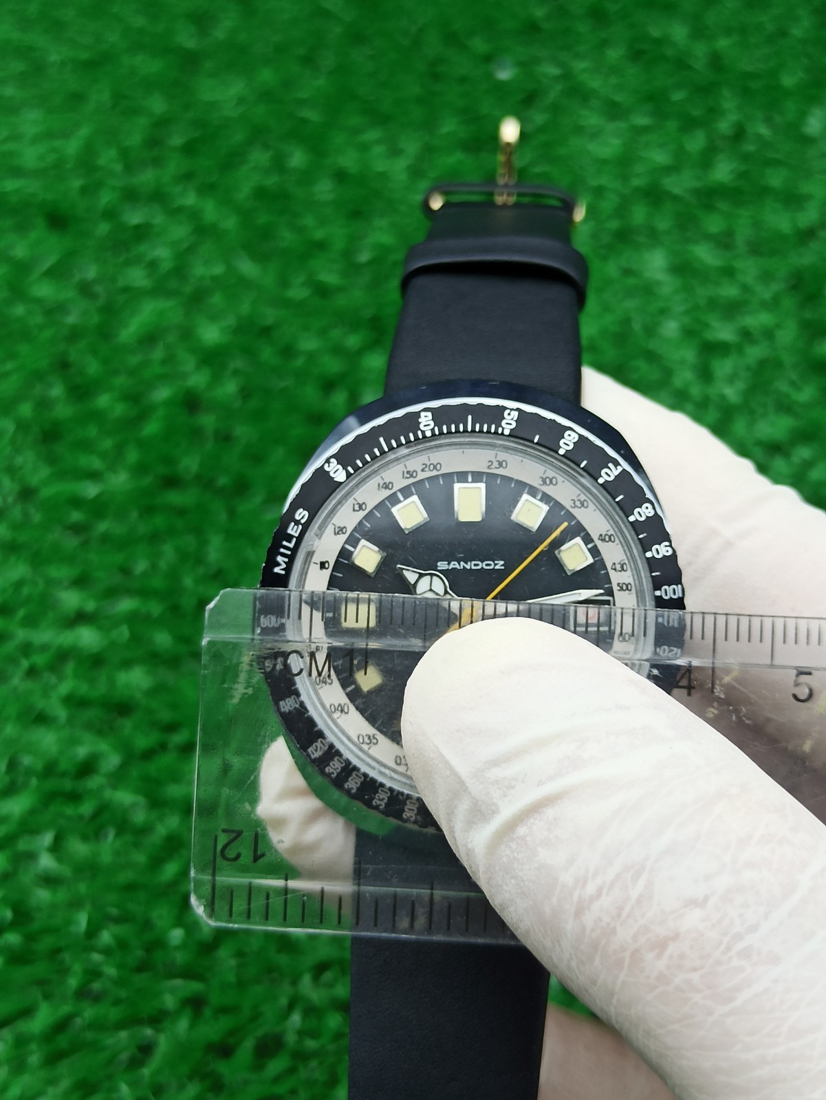HYPER-RARE SANDOZ JUMBO DIVER BLACK WATCH MECHANICAL SWISS 1970s