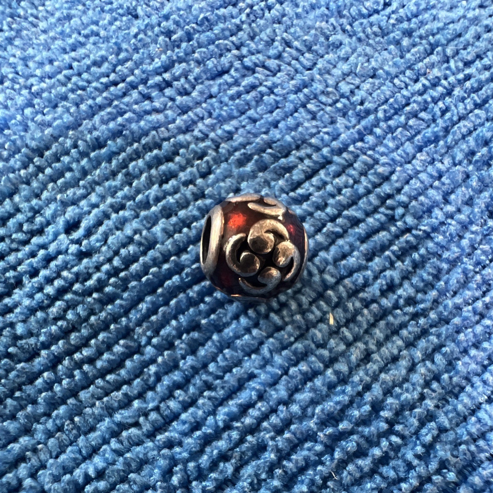Pandora 925 ALE Sterling Silver Red Orange Enamel Zen Bead Charm