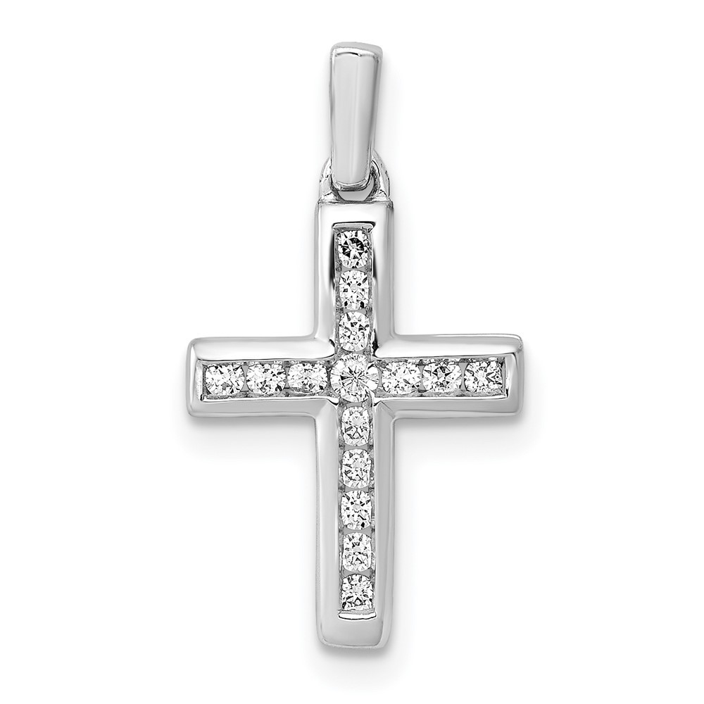 14k White Gold 1/6 Ct Lab Grown Diamond Latin Cross Pendant VS/SI, G