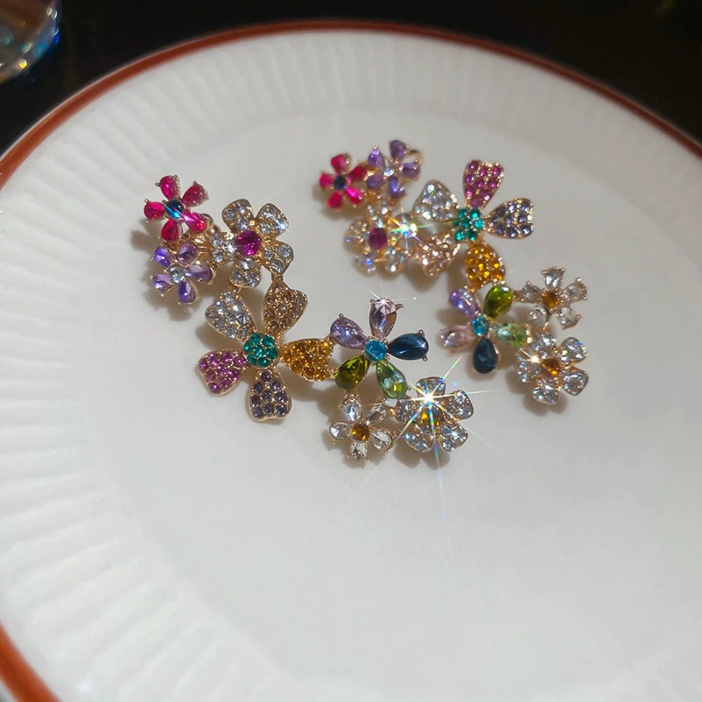 Geometry Colored Zircon Flower Necklace Earrings Women’s Trendy Fashion Jewelry