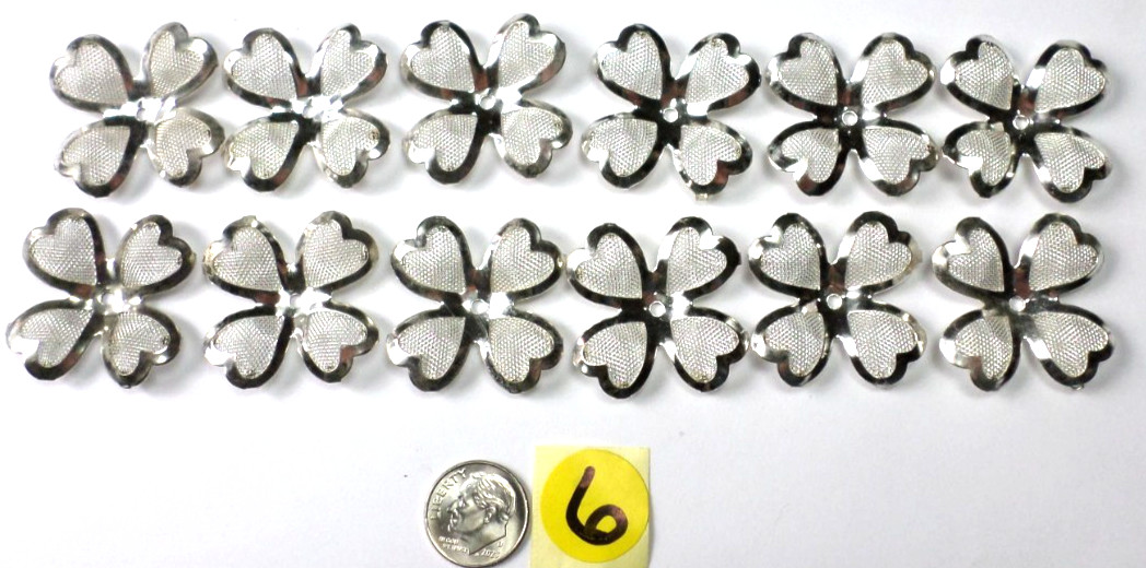12 Vintage Jewelry Silver Heart Flowers 35x35mm Focal Pendants Brooches Settings