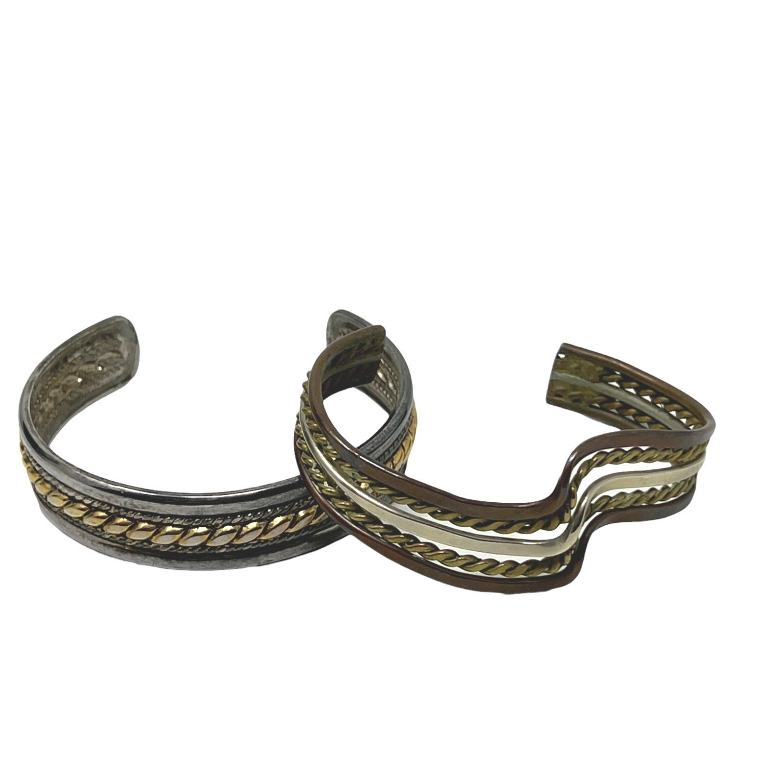Metal Bracelets Multi Color Silver Gold Copper Tone Cuffs Lot of 2