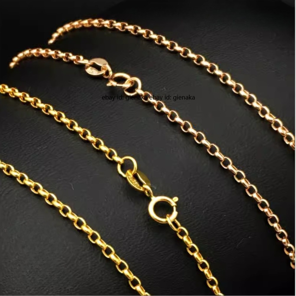 Pure 18K Yellow Gold Au750 Chain Rolo Cable O Link 2mm Necklace 15.7-25.6inch