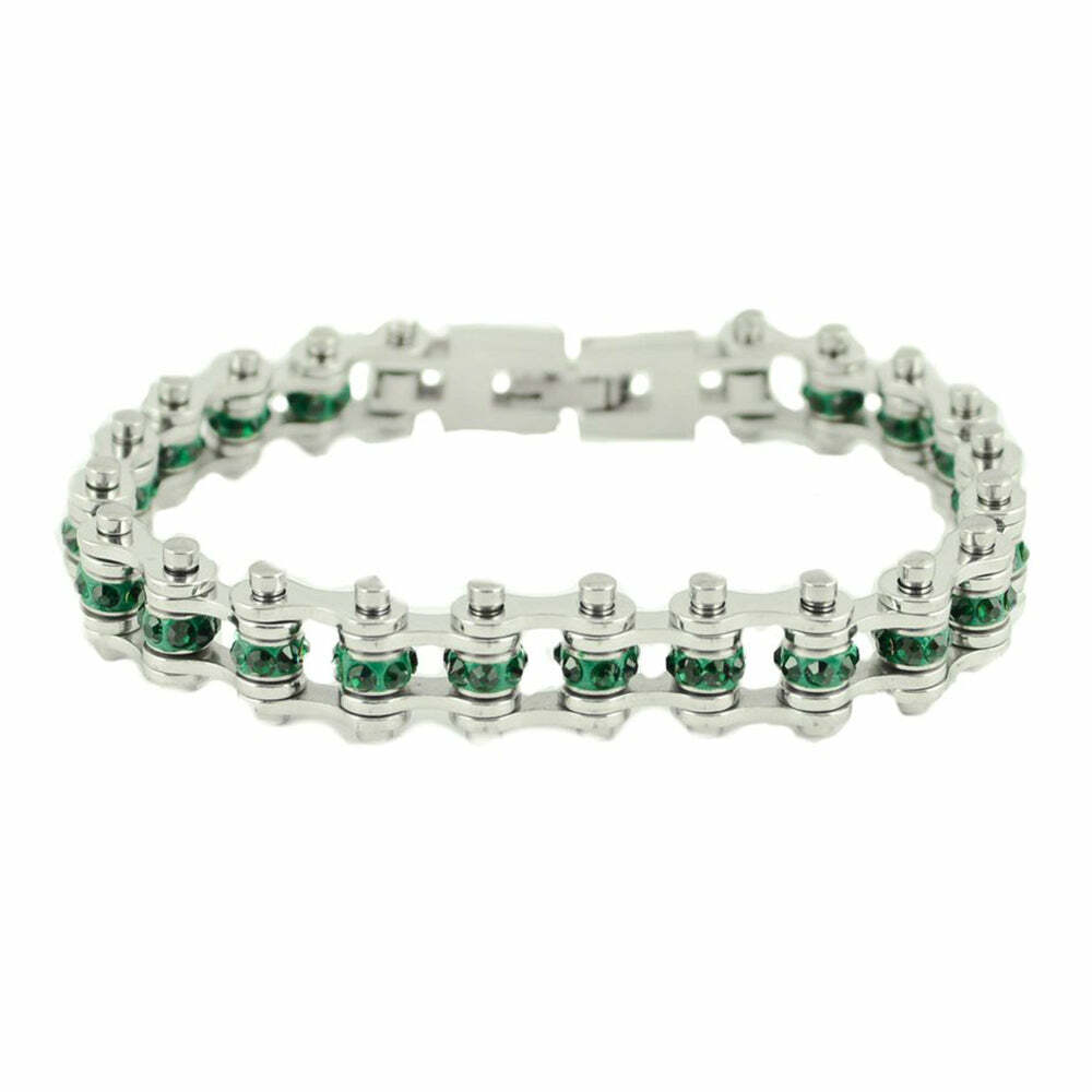 Ladies Birthstone May Bike Chain Bracelet Imitation Emerald 169