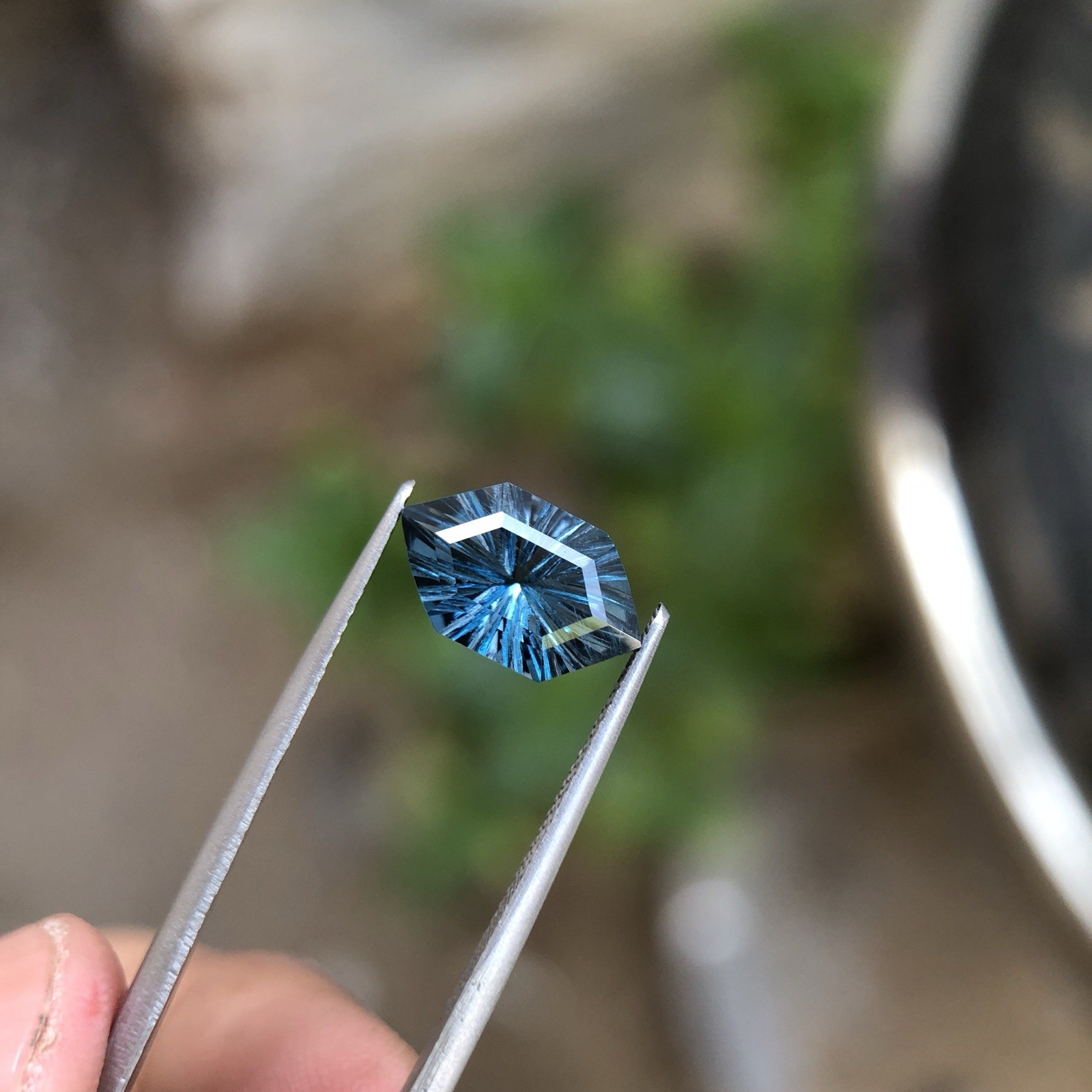 Natural London Blue Topaz Fantasy Cut Long Hexagon 12.5 MM 3.90 Carat.