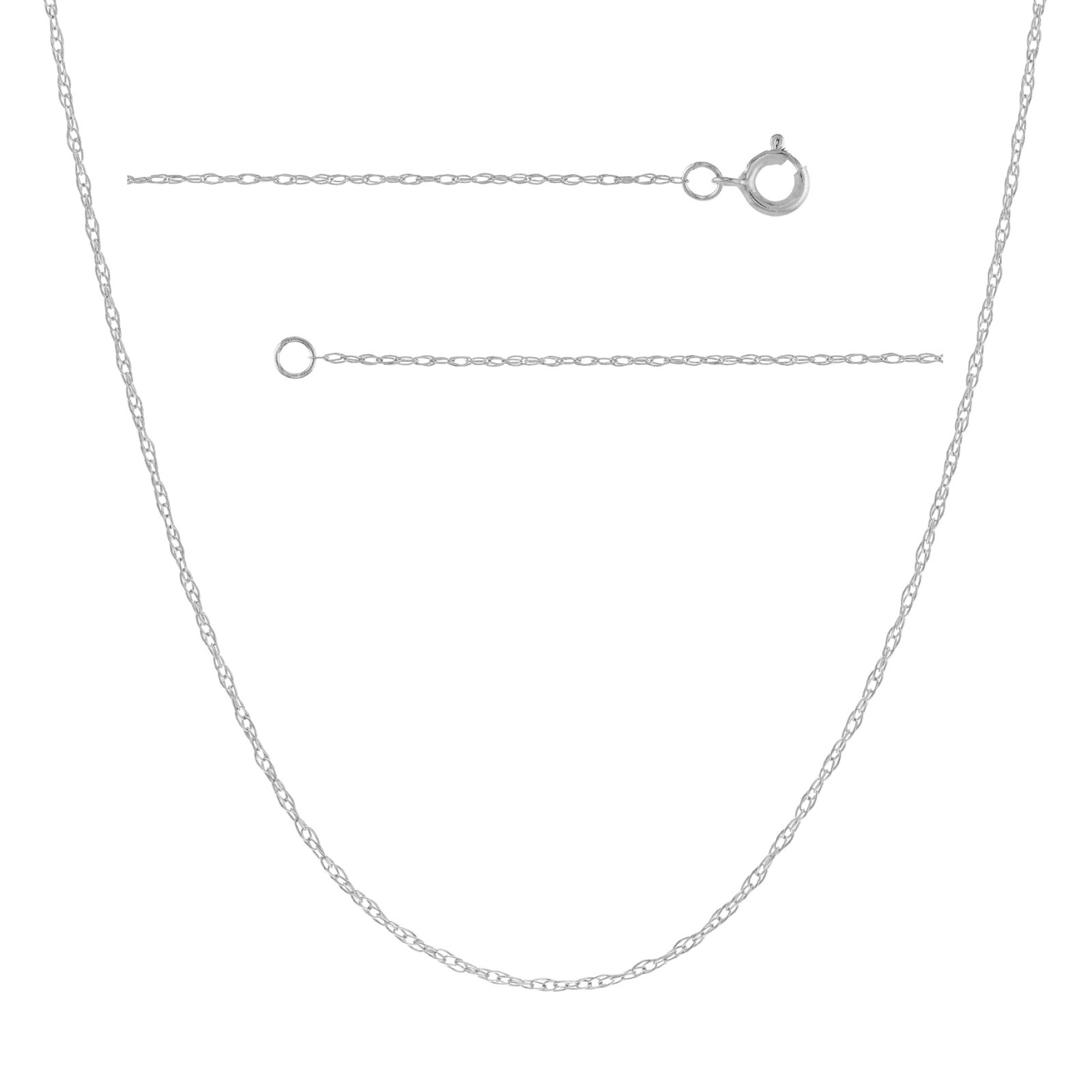 10K White Solid Gold Twisted Rope Chain Necklace Dainty Diamond Cut Link 0.8-1mm