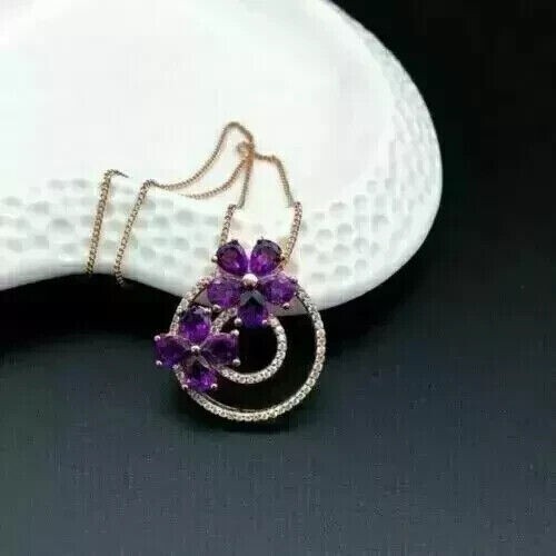 2Ct Pear Cut Simulated Amethyst Women’s Pretty Pendant In 14K Rose Gold Plated