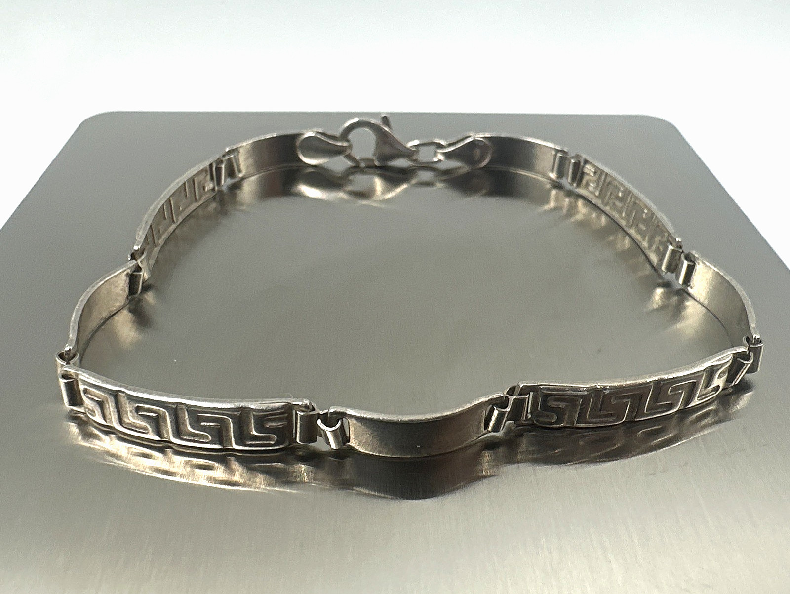925 Sterling Silver Stampato Greek Key Link Bracelet Italy 8 Inches
