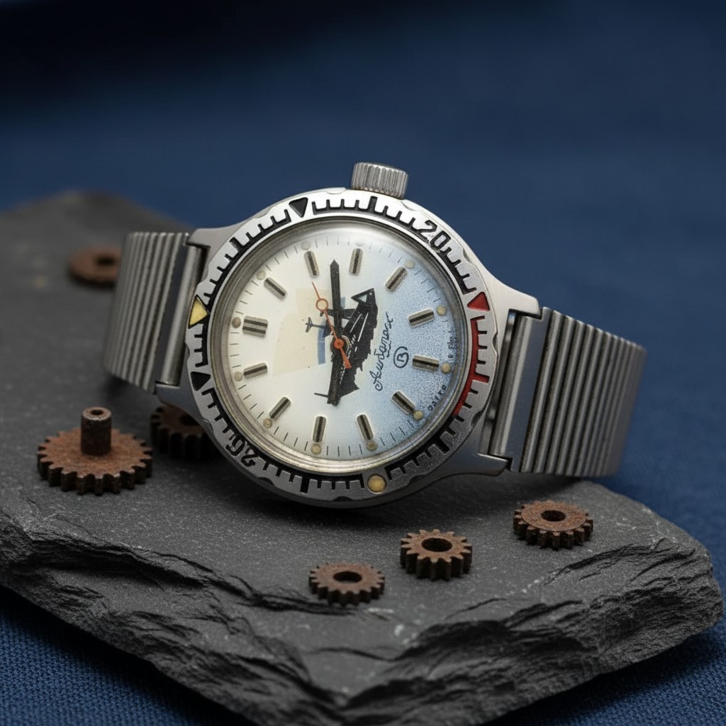 Vintage Mens Watch Vostok Amphibia Aircraft Carrier Albatross USSR Blue Dial 155