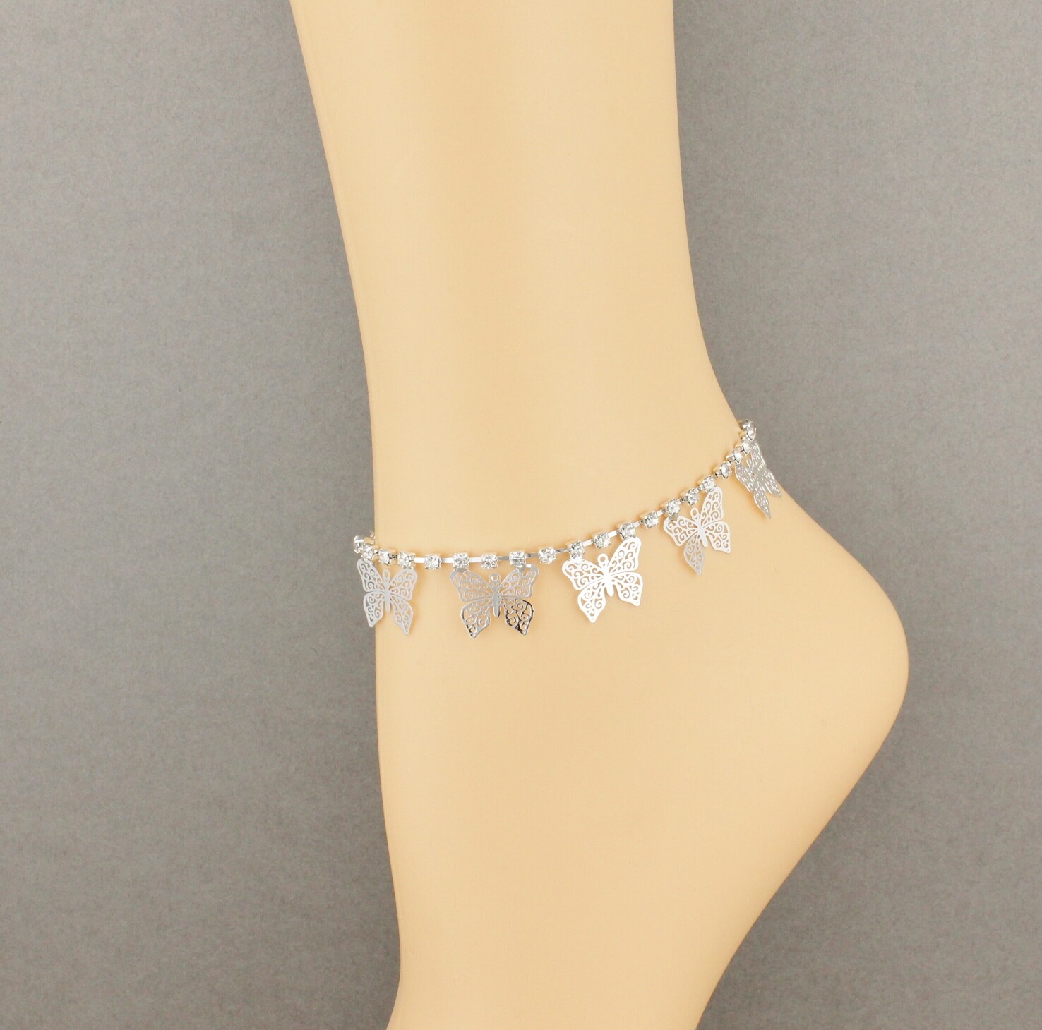 silver butterfly anklet charm dangle pendant adjustable ankle bracelet dangly