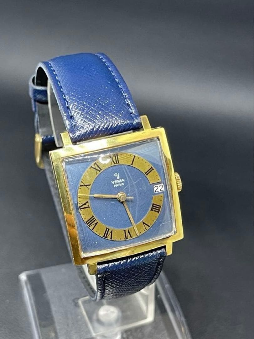 Rare YEMA PARIS Yema Square Manual Wind Blue Dial Date