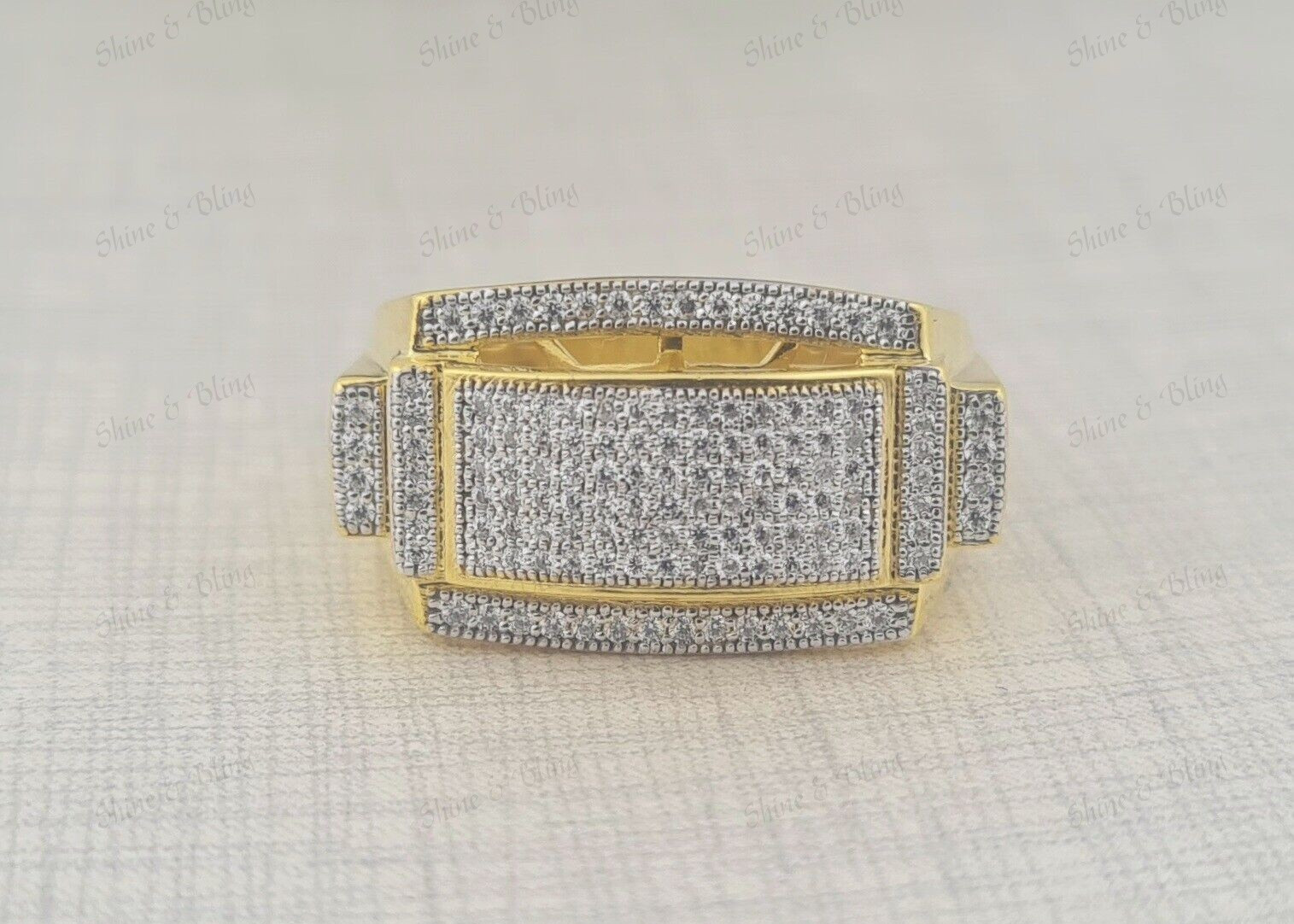 Round Cut Simulated Diamond 925 Silver Gold Finish Pinky Engagement Mens Ring