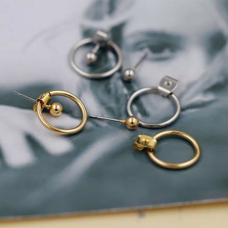 New Women’s Hoop Stud Earrings Alloy Bean Round Earring Hanging Small Ring Stud
