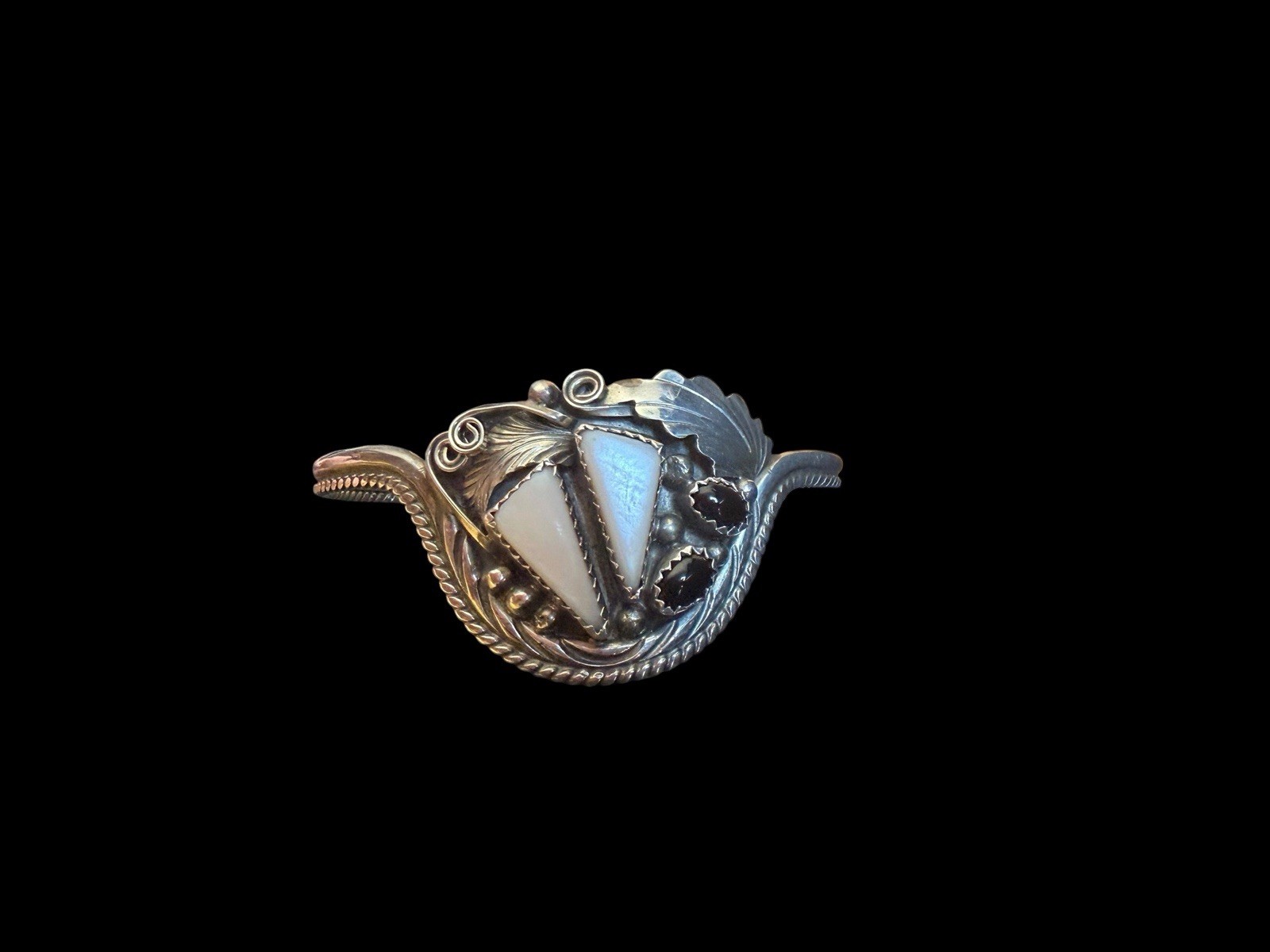 Signed Navajo Justin Morris Sterling Silver Mother-Of-Pearl & Onyx Cuff