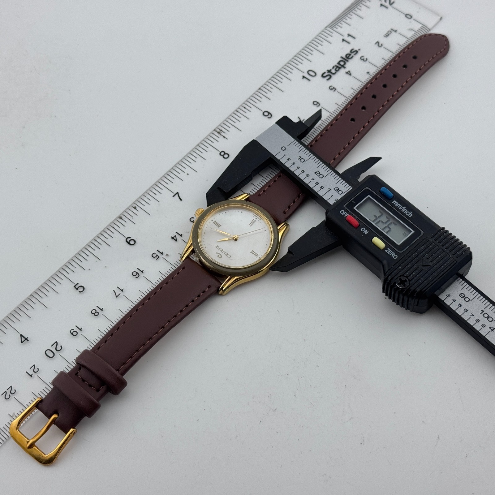 VTG Cenere Quartz Watch Unisex Gold Tone Leather MOP Dial Analog New Battery