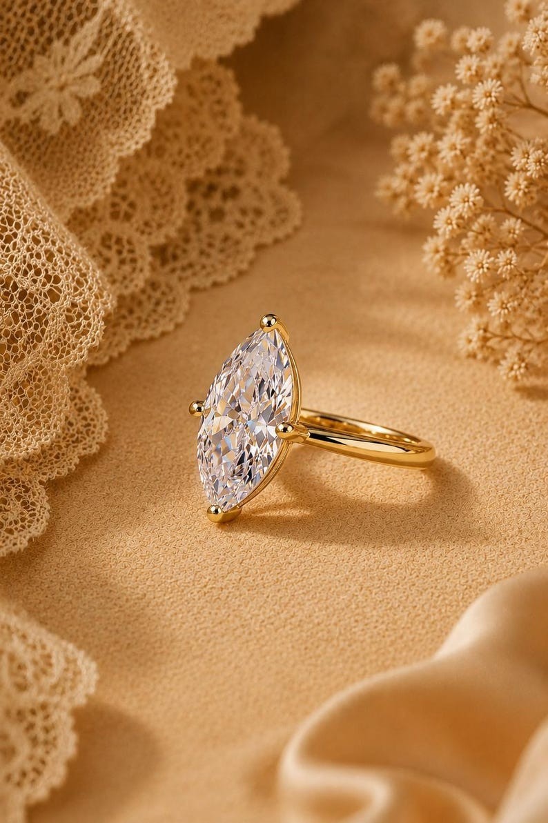 2.0 CT Marquise Cut Moissanite Solitaire 14K Gold Plated Engagement Ring