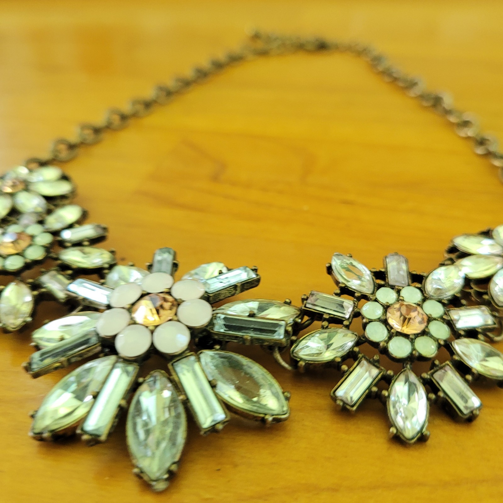 Rhinestone Floral Bib Statement Necklace Gold Tone Crystal Flower Collar