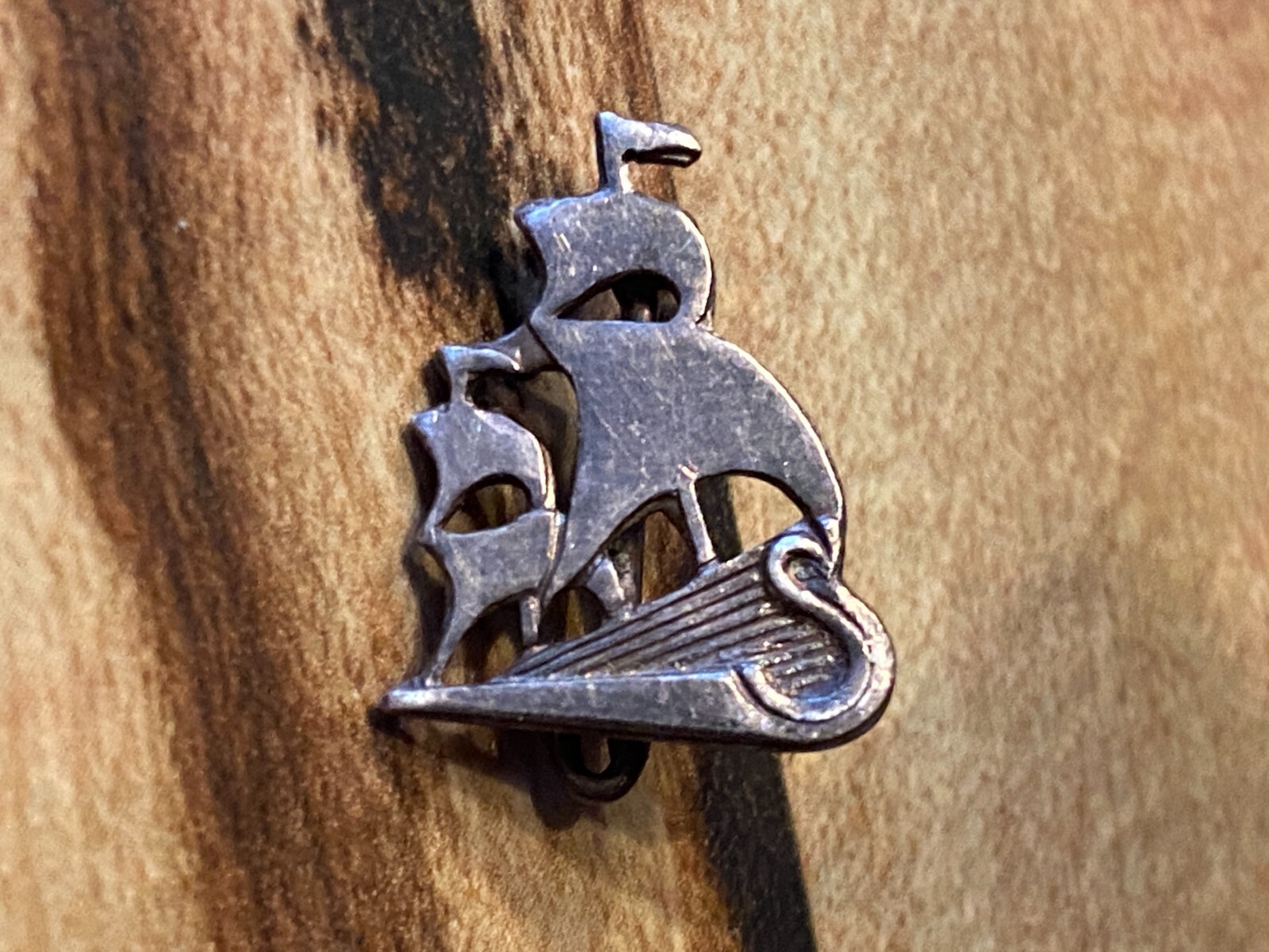 Vintage Viking Sailing Ship Boat Sterling? Unmarked Pin Mini 3/4″