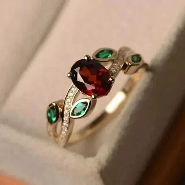 14K Yellow Gold Plated 2.20Ct Oval Cut Lab Created Red Ruby Engagement Ring