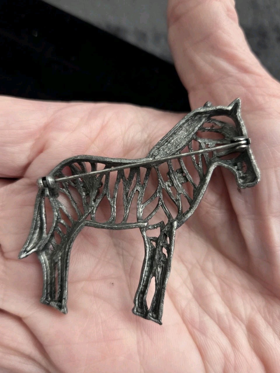 Vintage ZEBRA Brooch Pin Filigree Open Work Pewter Tone Finish Collectible