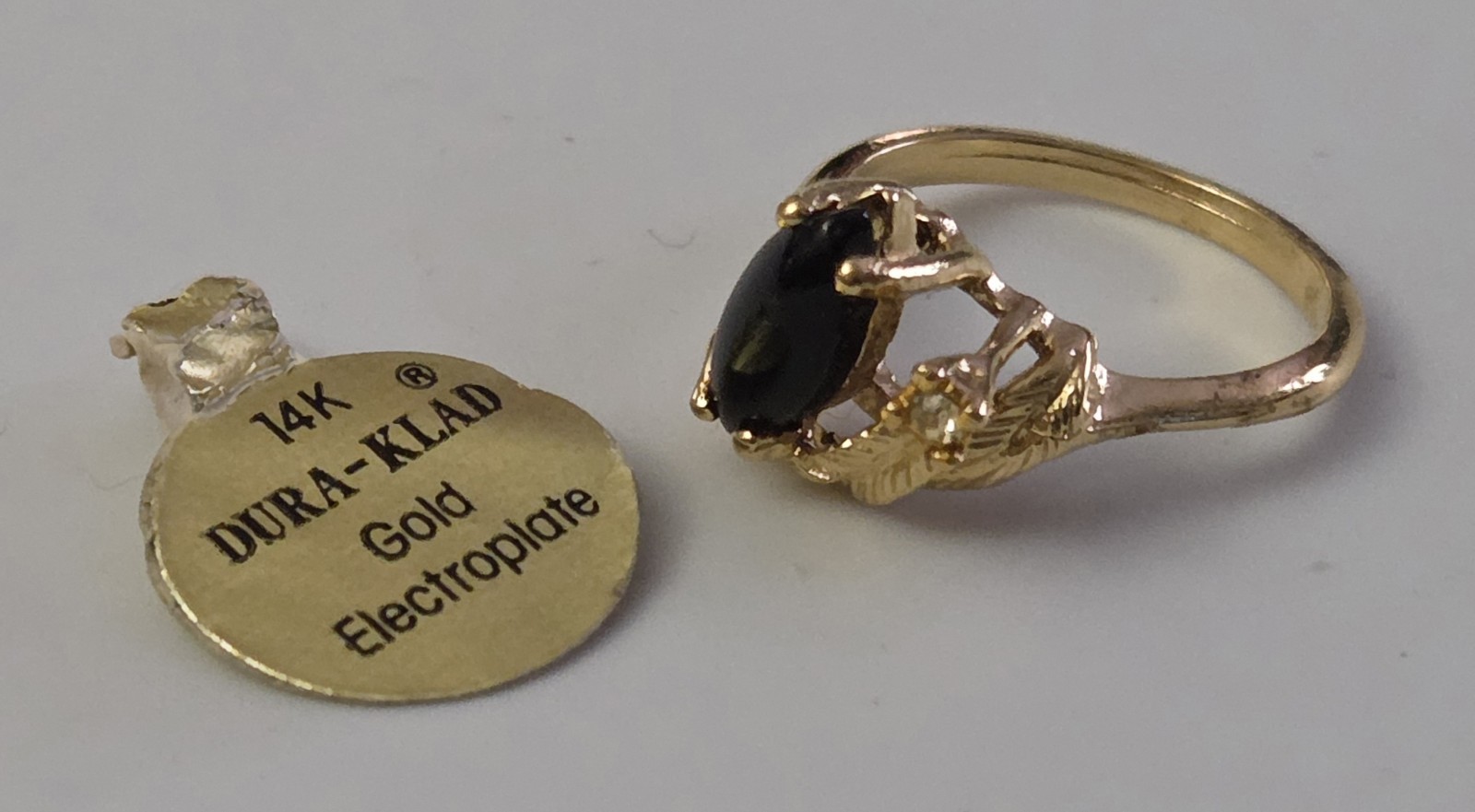 Vintage 14kt Yellow Gold Eletroplate Dura-Klad Onyx & CZ Size 6 Ring, NEW